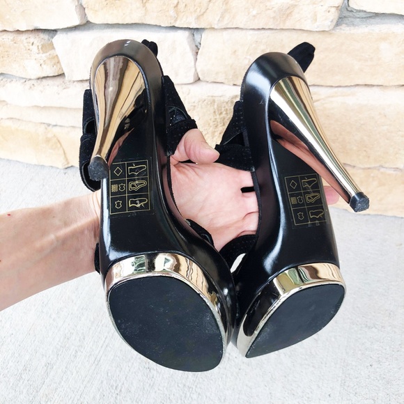 Bebe Black Suede Leather Platform Heals / Rare! - Picture 7 of 10